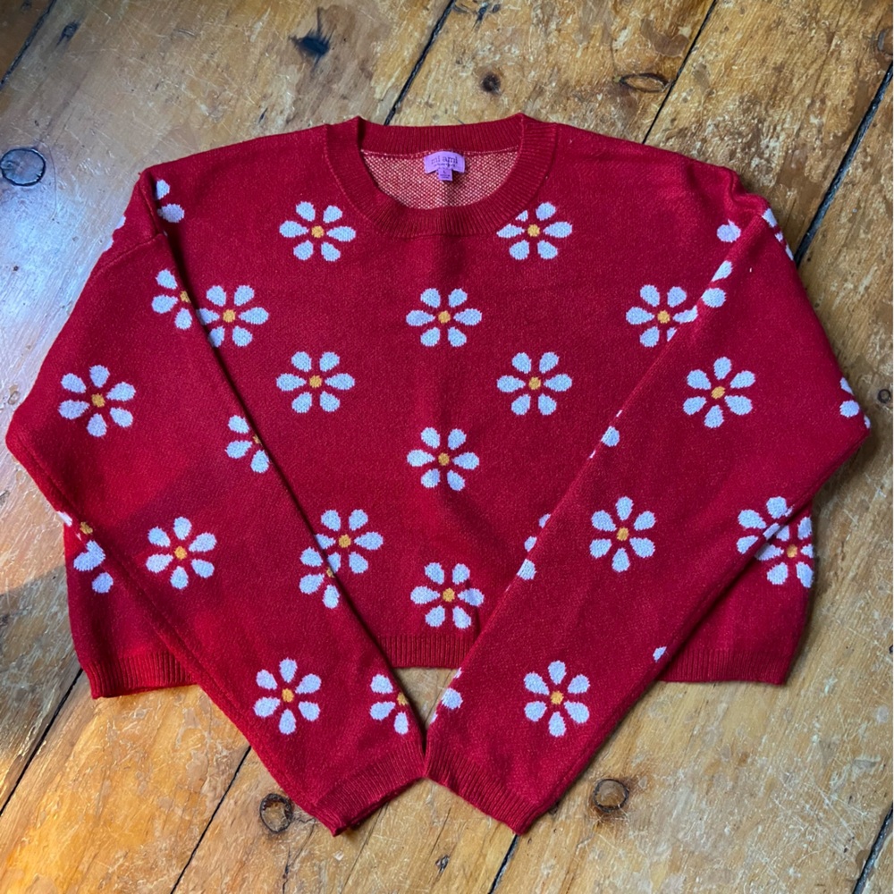 Cozy Red Floral Women's Sweater